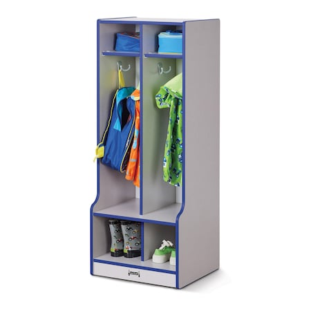 Jonti-Craft Rainbow Accents 2 Section Coat Locker with Step, Blue 4682JCWW003